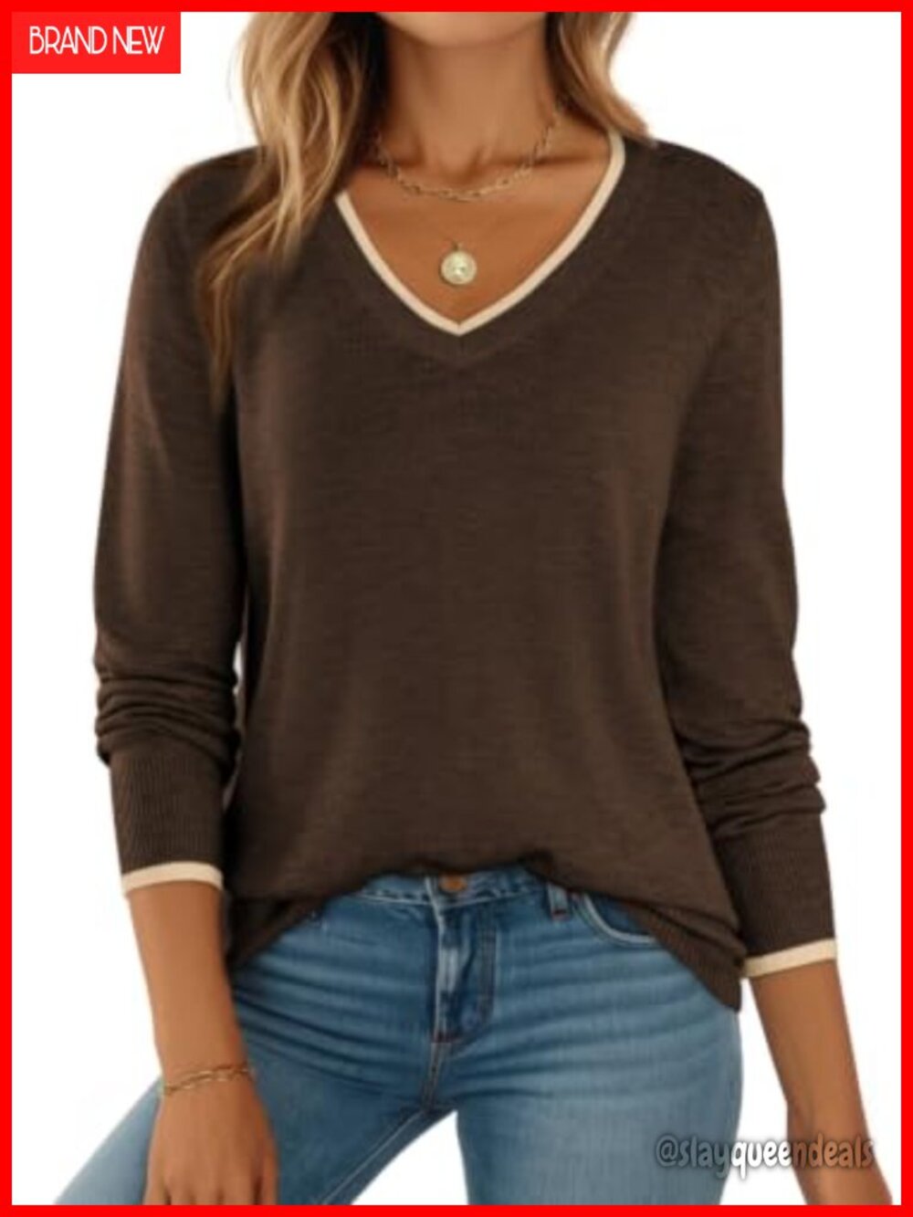 Women's Wool Blend V-Neck Knit Pullover Sweater Long Sleeve